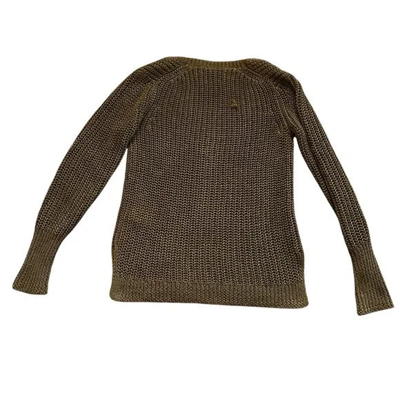 Banana Republic 100% Linen Open Knit V-Neck Sweater Olive Green Medium - Picture 2 of 10